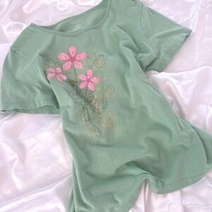 Sonoma Goods for Life Sage Green Floral Graphic Tee Short Sleeve Cotton Size M